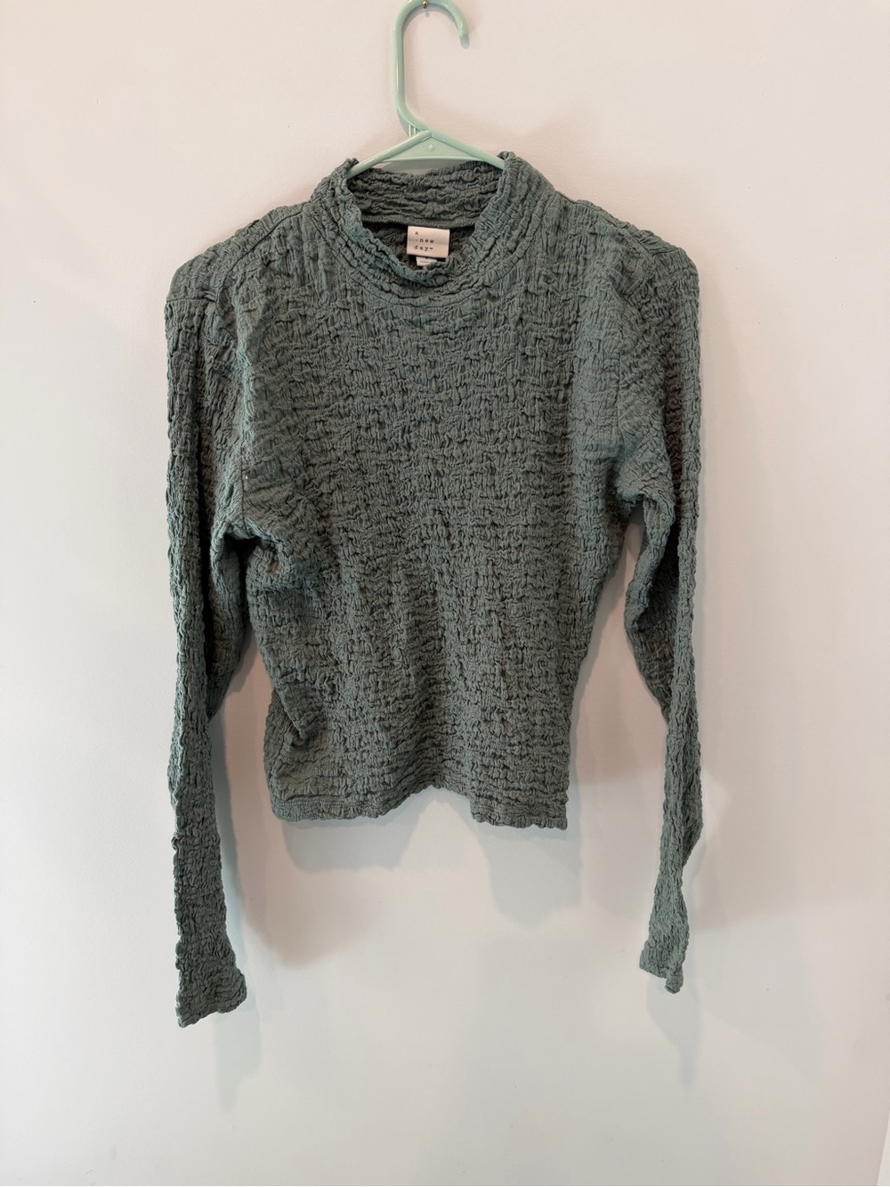 a new day Sage Green Crinkle Mock Neck Sweater